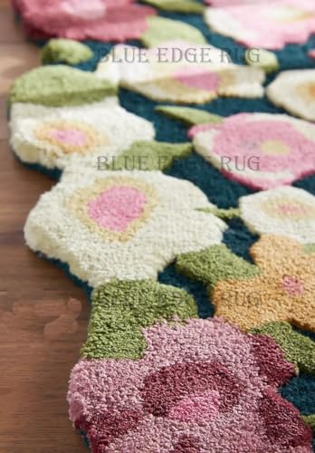 BLUEEDGERUG Handmade Flower Multicoloured Irregular Area Rug 100% Imported Blended Wool Floral Area Rug (2.6x6.0 feet)