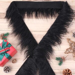 Lusofie Shaggy Plush Faux Fur Fabric Precut Strips 2x71inch Black Fur Fluffy Fuzzy Craft Fur for Gnomes Beard Santa Claus Hair Dwarf Cosplay Costume DIY Craft Decoration (Black)