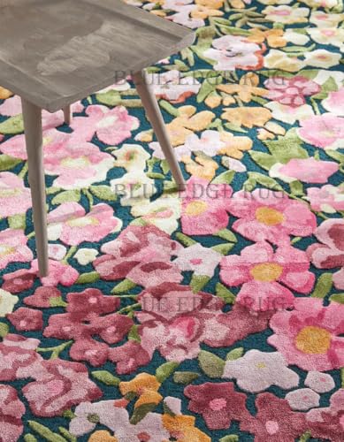 BLUEEDGERUG Handmade Flower Multicoloured Irregular Area Rug 100% Imported Blended Wool Floral Area Rug (2.6x6.0 feet)