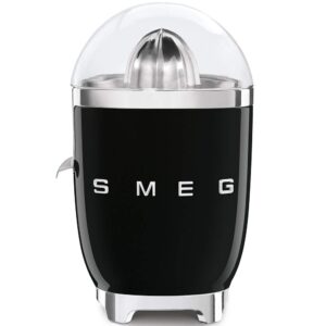 smeg 50's retro style citrus juicer with drip free spout, automatic activation, and efficient straining, black