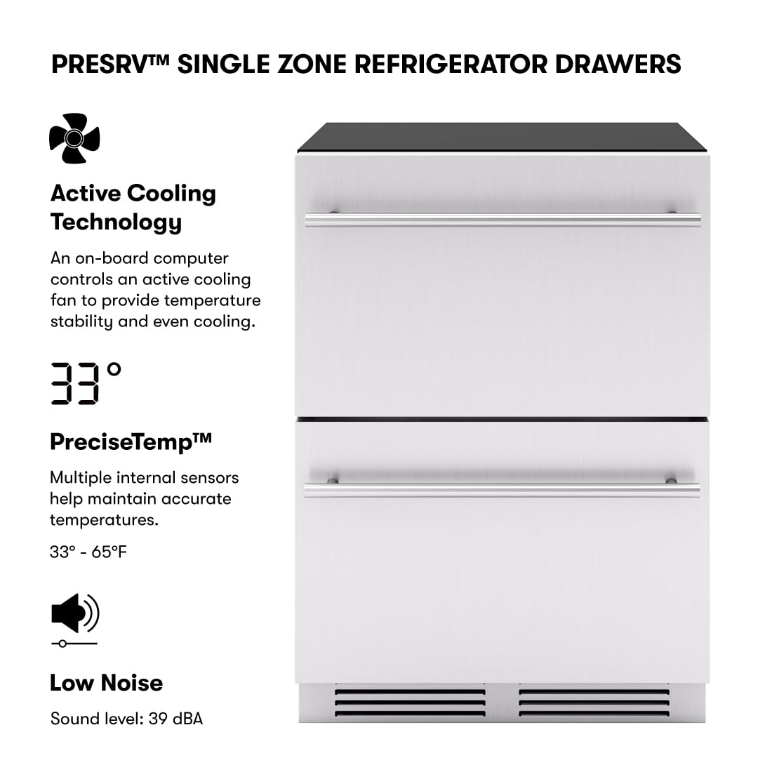 Zephyr Presrv 24 Inch Single Zone Refrigerator Drawers Wine & Beverage Fridge, Stainless Steel Wine Cooler Home Bar Under Counter Freestanding Built In, Energy Star Certified, 5.4 Cu. Ft