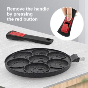 RANXINGST Pancake Pan 7 Holes, Non Stick Mini Crepe Pan with Detachable Handle, Pancake Mold for Kids, Oven Safe, Black