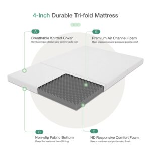 Novilla Folding Mattress Full Size, 4 Inch Responsive Comfort Foam Foldable Mattress Full with Breathable & Washable Cover, Pain Relief & Support, Portable Trifold Mattress Topper for Floor, Camping