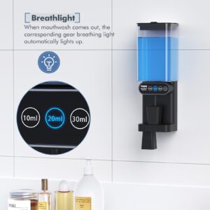 Automatic Mouthwash Dispenser for Bathroom-24.6FlOz 3 Adjustable Dispensing Levels MouthWash Dispenser for Bathroom Accessories with Magnetic Cups & Organizer, for Both All Age Groups Oral Care, Black