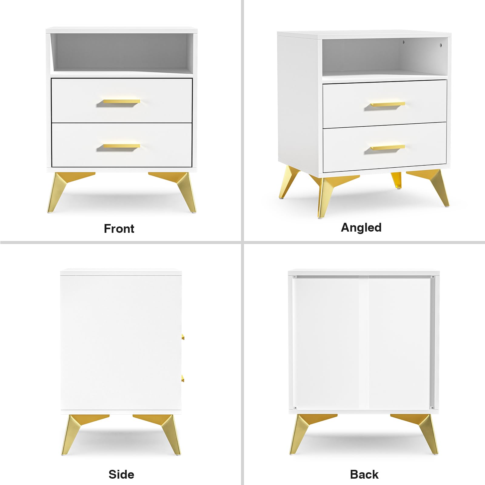 Giluta White Night Stand with 2 Drawers,15.75" D x 19.7" W x 24" H Modern Nightstand for Bedroom, Bedside Table Organizer with Storage