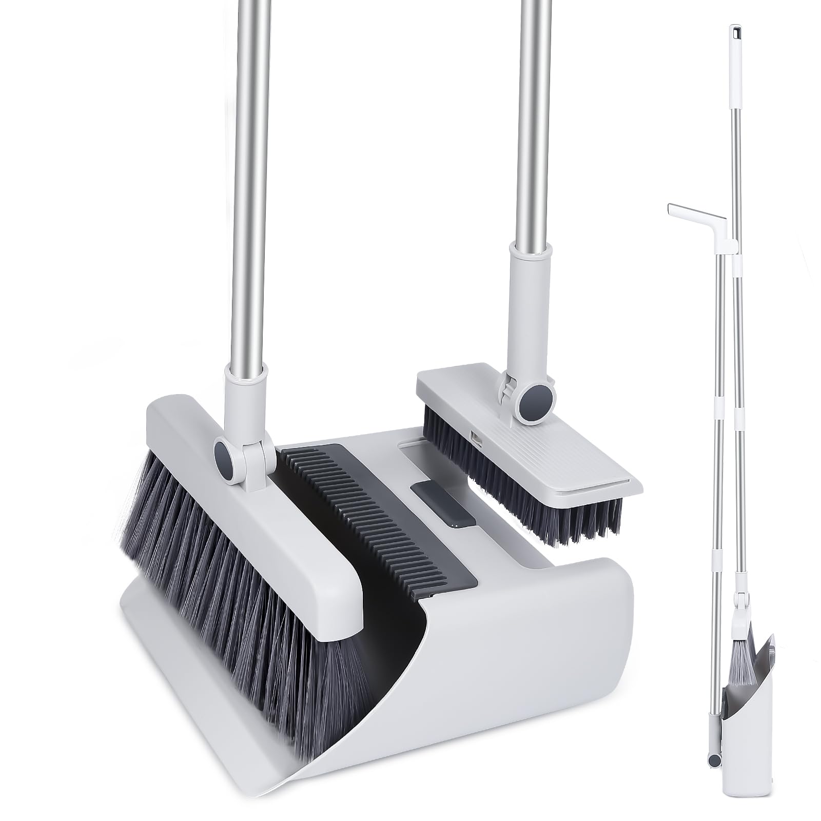 Broom and Dustpan Set, 3 in 1 Broom with Dustpan Combo Set Long Handle Dustpan and Broom for Sweeping Push Broom for Outdoor Brooms for Floor Bathroom and Kitchen