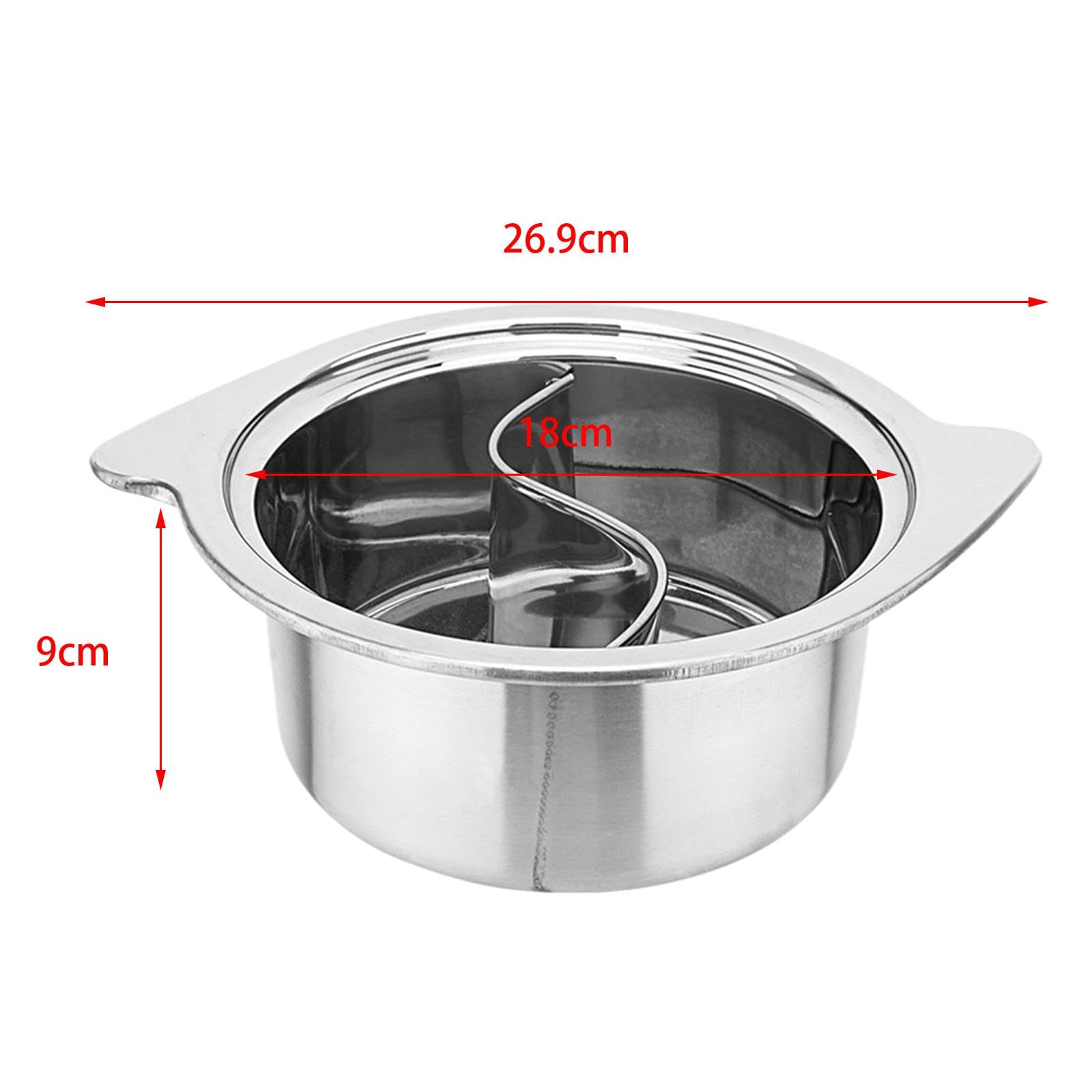 ＫＬＫＣＭＳ Hot Pot with Divider Chinese Dual Sided Pot Multipurpose Hot Burner Cooking Pot Cookware for Travel Restaurant Household Home, 18cm with lid