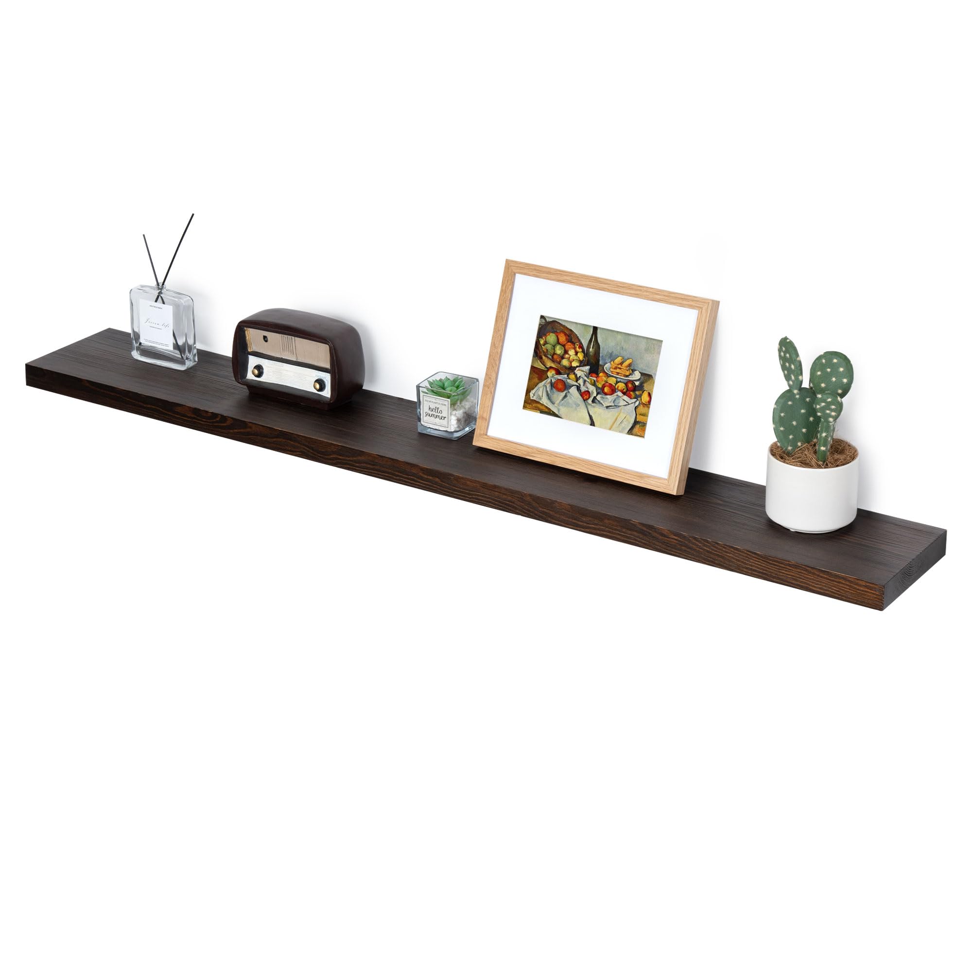 48 Inch Floating Wood Shelves, Rustic Dark Wood Shelves Set of 1, Long Floating Shelves, Dark Walnut Wood Shelves for Fireplace Living Room Bedroom - Dark Walnut