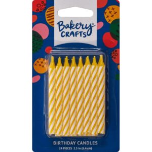 candy stripe smooth and spiral birthday cake candles, 24 pc (yellow)