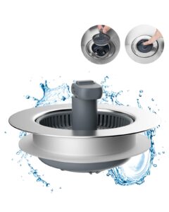 hibbent 3 in 1 kitchen sink drain strainer and stopper combo, chrome stainless steel wraped shell, anti-clogging basket strainer with foldable handle for us standard 3-1/2" drain