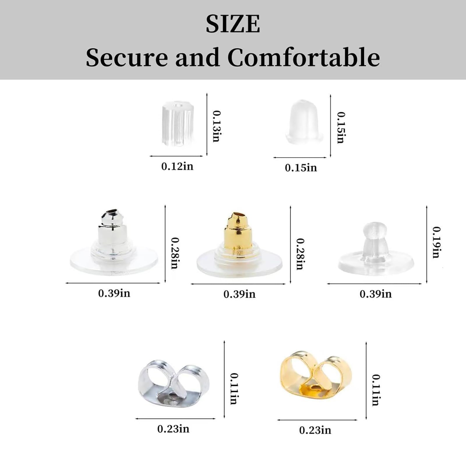 Nkwuire 7 Styles 500PCS Earring Backs for Studs, Clear Plastic Hypoallergenic Metal Rubber Silicone Earring Backs Bullet Clutch Stoppers Replacement Kits for Fish Hook Earring Studs Hoops