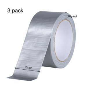 XUXU 3 Pack Duct Tape Heavy Duty Waterproof Silver Duct Tape, Strong Adhesive Duct Tape Bulk for Indoor Outdoor Repairs Tear by Hand, 60 Yards x 2 Inch Total