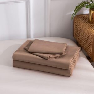 TazmKezm Mocha Duvet Cover 100% Washed Cotton Duvet Cover Set, 3 PCs Breathable Soft Bedding Set Linen Textured. Solid Color Pattern Duvet Cover Full Size (80x90 Inch)