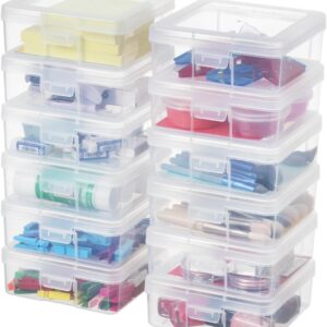 Party Club of America 12 Pack Small Clear Plastic Storage Boxes with Lids, Craft Jewelry Life Item Organizer for Puzzles, Pens, Rings, Needle and Thread, Nail Polish, Remote Controls