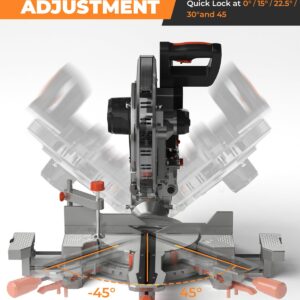 DWT Sliding Miter Saw, 12-inch Compound Miter Saw with Double Bevel Cutting(-45°/0°/+45°)/Laser Guide/9 Positive Stops/3800RPM, 15Amp Miter Saw with Extension Table, 4.2x13in Cutting Capacity-HM1247A