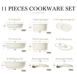 CAROTE 11pcs Pots and Pans Set, Nonstick Cookware Sets Detachable Handle, Induction Kitchen Cookware Set Non Stick with Removable Handle, Oven Safe, RV Cookware Set