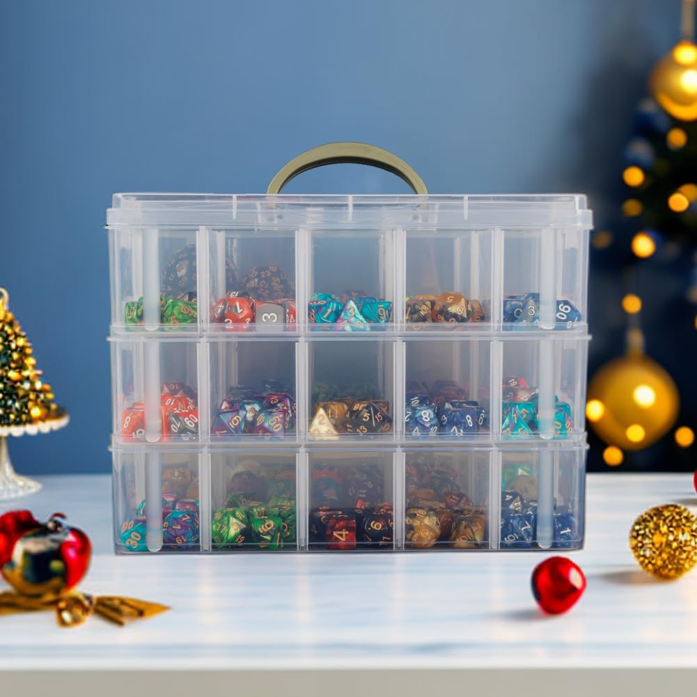 PUGED DND Dice Storage Box with Removable Dividers Polyhedral Dice Plastic Organizer Holding Up To 1200 Dices Craft Bead Compartment Container for Sewing, Jewelry, Art, DIY