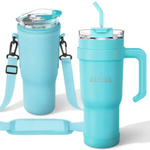 ketiee 40 oz tumbler with handle straw lid and carrier bag, leak-proof stainless steel vacuum insulated travel mug, reusable water jug, car coffee cups with sleeve, keeps cold or hot, dishwasher safe