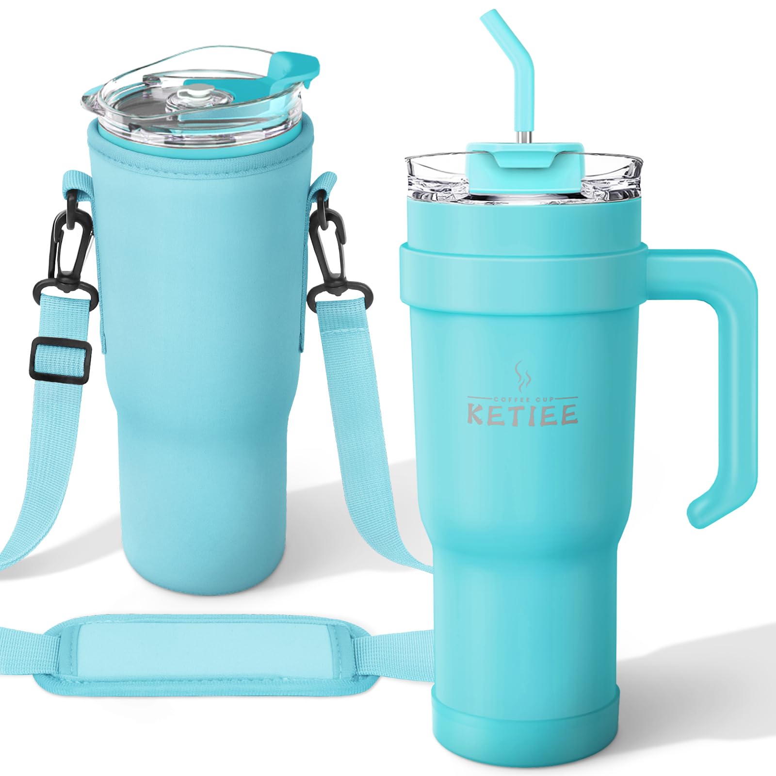 KETIEE 40 oz Tumbler with Handle Straw Lid and Carrier Bag, Leak-proof Stainless Steel Vacuum Insulated Travel Mug, Reusable Water Jug, Car Coffee Cups with Sleeve, Keeps Cold or Hot, Dishwasher Safe