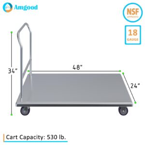 AmGood Stainless Steel Platform Cart. 24" Wide x 48" Long x 32" High. Push Dolly Flatbed Cart with Handle