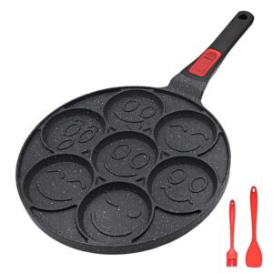 ranxingst pancake pan 7 holes, non stick mini crepe pan with detachable handle, pancake mold for kids, oven safe, black