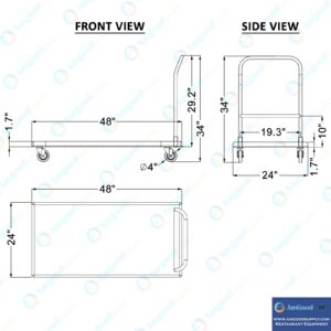 AmGood Stainless Steel Platform Cart. 24" Wide x 48" Long x 32" High. Push Dolly Flatbed Cart with Handle