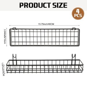 Blulu 4 Pcs Metal Grid Wall Baskets with Hooks Grid Wall Shelves Hanging Wire Basket Multi Function Storage Organizer for Kitchen Organizing Display(Black,15.75 x 3.94 x 1.97 Inch)