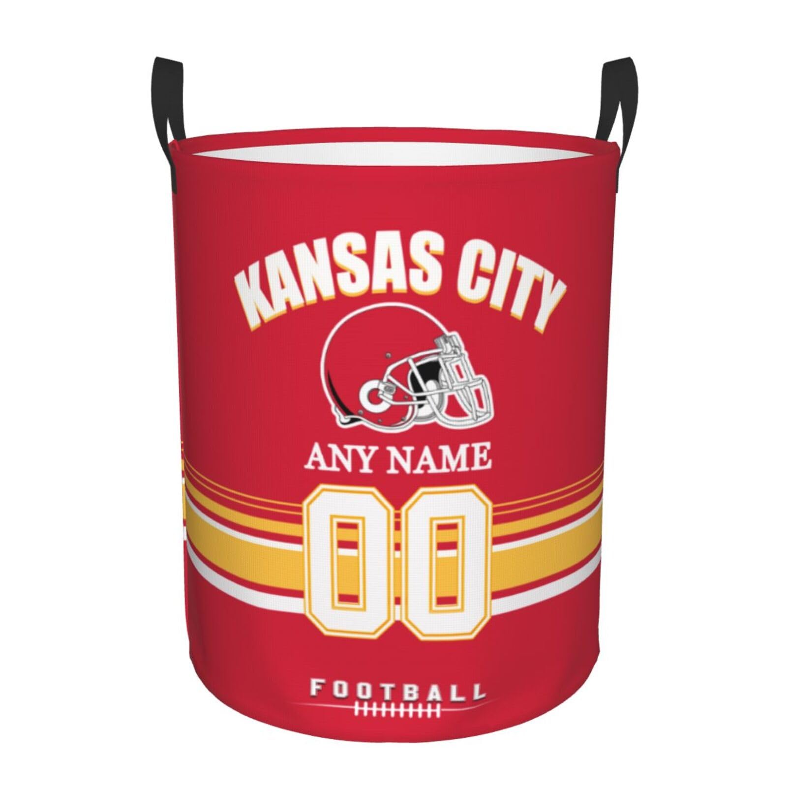 Kansas City Laundry Hamper, Personalized Football Style Laundry Basket, Custom Name and Number Collapsible Storage Basket with Handle Gift for Bedroom Bathroom