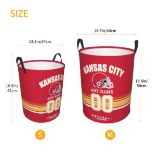 Kansas City Laundry Hamper, Personalized Football Style Laundry Basket, Custom Name and Number Collapsible Storage Basket with Handle Gift for Bedroom Bathroom