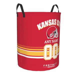 Kansas City Laundry Hamper, Personalized Football Style Laundry Basket, Custom Name and Number Collapsible Storage Basket with Handle Gift for Bedroom Bathroom