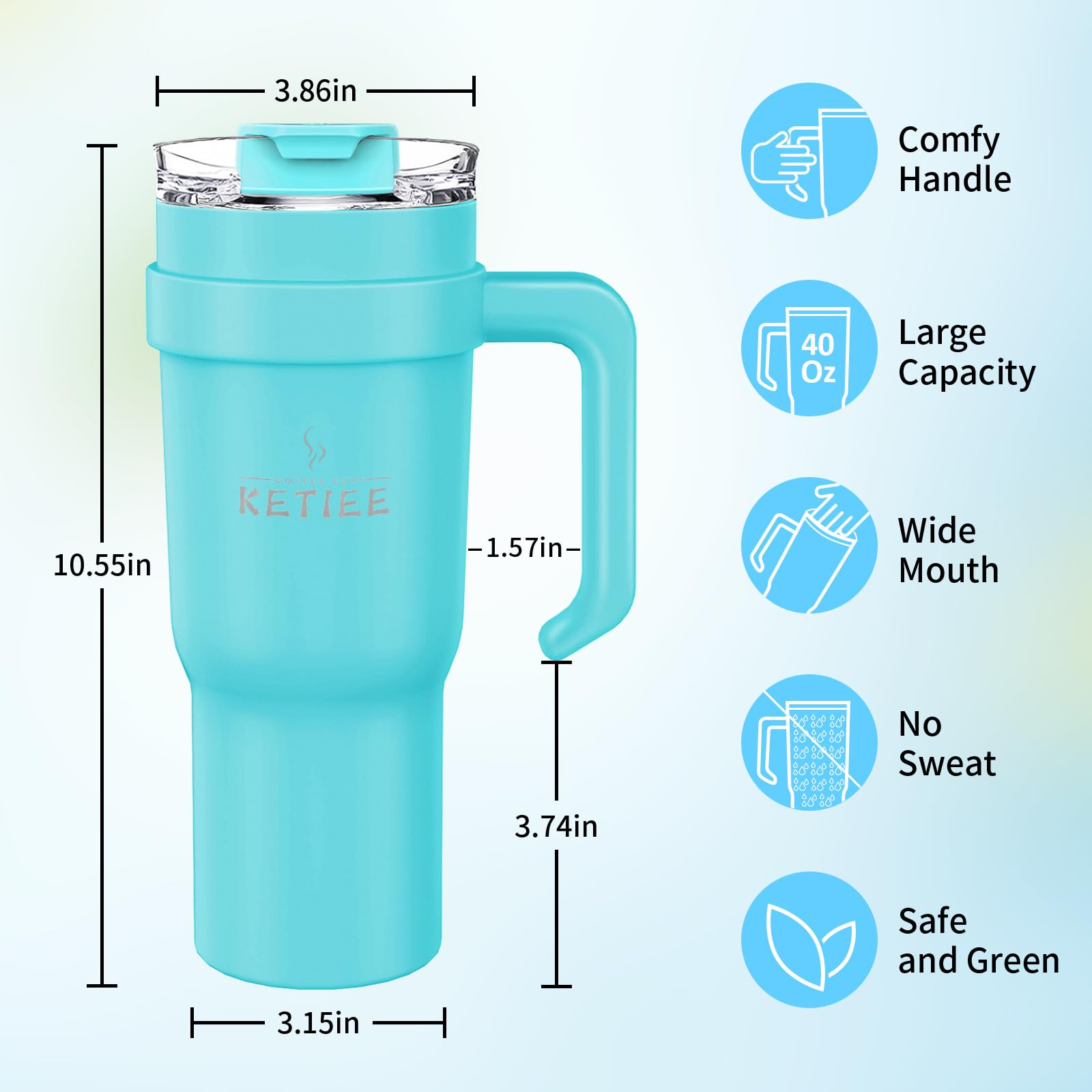 KETIEE 40 oz Tumbler with Handle Straw Lid and Carrier Bag, Leak-proof Stainless Steel Vacuum Insulated Travel Mug, Reusable Water Jug, Car Coffee Cups with Sleeve, Keeps Cold or Hot, Dishwasher Safe