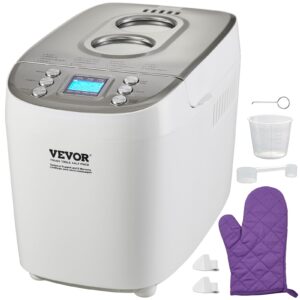 vevor bread maker, 15-in-1 3lb dough machine, nonstick ceramic pan automatic breadmaker with gluten free setting, whole wheat bread making, digital, programmable, 3 loaf sizes, 3 crust colors, white