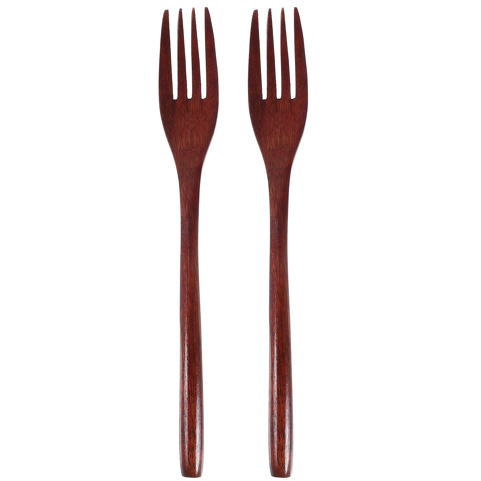 EXCEART 2 Pcs Wooden Forks Japanese Wood Dinner Forks Fruit Salad Forks Handmade Kitchen Utensil for Cooking Stirring Eating