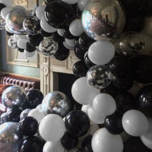 Black and Silver Balloon Arch Kit, 102Pcs Metallic Silver and Black Balloon Garland Kit Black Gray Party Balloons Grey Silver Latex Balloons for Birthday Party Baby Shower Wedding Bridal Shower