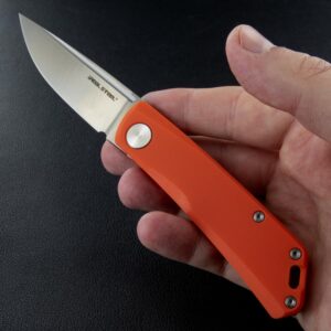 Real Steel Luna Lite Slipjoint Folding Pocket Knife - D2 Blade and G10 Handles - Perfect for Camping, Hiking, Daily Cutting Tasks - EDC Knife for Men Women - Orange/Blackwash