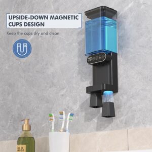 Automatic Mouthwash Dispenser for Bathroom-24.6FlOz 3 Adjustable Dispensing Levels MouthWash Dispenser for Bathroom Accessories with Magnetic Cups & Organizer, for Both All Age Groups Oral Care, Black