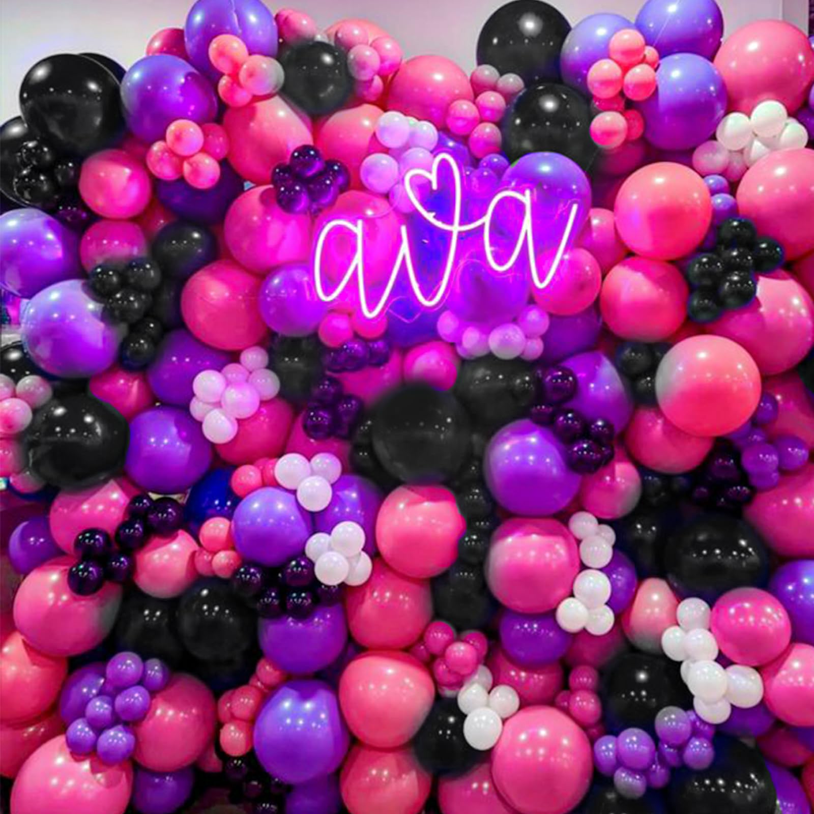 Paready Hot Pink and Purple Balloon Arch Kit, 125Pcs Purple Black Balloon Garland Kit Dark Purple Metallic Silver Party Balloons Purple Hot Pink Balloons for Kids Birthday Party Baby Shower Wedding