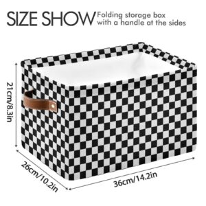 Black White Checkered Pattern Large Storage Basket Cube Storage Bin Canvas Fabric Organizer Handles Collapsible Decorative for Clothes Toys Bedroom