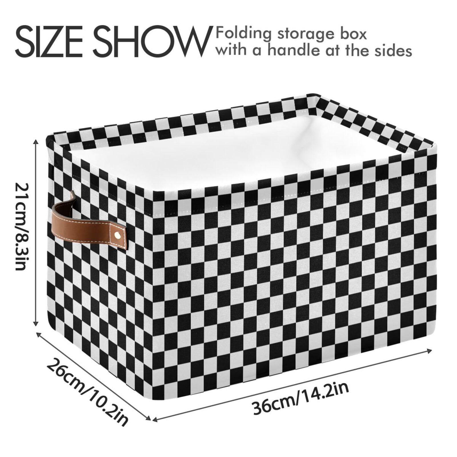 Black White Checkered Pattern Large Storage Basket Cube Storage Bin Canvas Fabric Organizer Handles Collapsible Decorative for Clothes Toys Bedroom