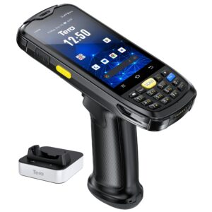 tera android barcode scanner mobile computer with charging cradle pistol grip, 1d 2d qr zebra scanner, android 10 handheld pda data terminal, ip 65 rugged 4g wi-fi gps works with bluetooth model p160