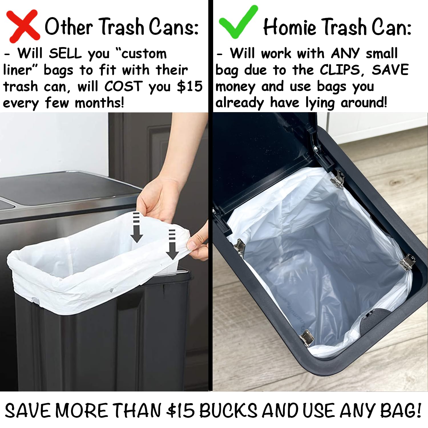 Homie Slim Bathroom Trash Can 2.9 Gallon with Pop-Up Lid, Bag Holding Clips, Use as Mini Garbage Basket, Slim Dust Bin, or Decor in Bathroom, Restroom, Kitchen (Black)