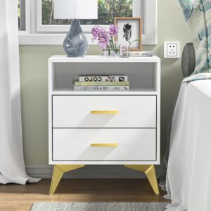 giluta white night stand with 2 drawers,15.75" d x 19.7" w x 24" h modern nightstand for bedroom, bedside table organizer with storage