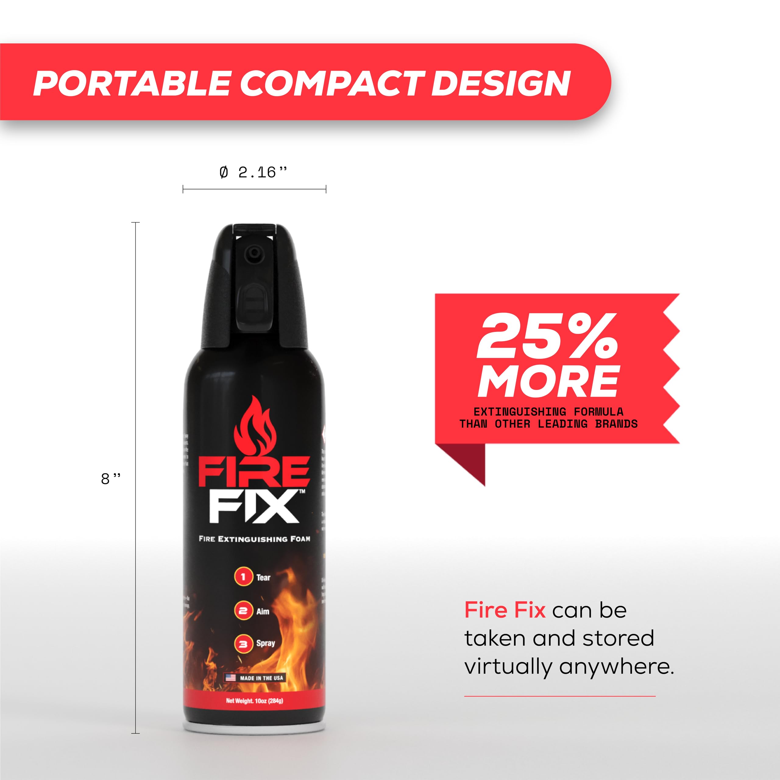 Fire Fix Fire Extinguisher for Home 1-Pack | Made in USA | Emergency Fire Spray Foam for Apartment, Boat, Camping, Car, House, Kitchen & Vehicle | Safety & Survival | Compact, Small, Safe & Easy Use