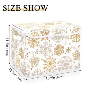 MNSRUU Collapsible Storage Boxes Fabric with Lids and Handle, Ornament Storage Cubes Closet Organizers and Storage Bins Cabinet Christmas Snowflakes for Home Bedroom Office