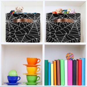 Halloween Spiderweb Large Storage Basket Cube Storage Bin Canvas Fabric Organizer Handles Collapsible Decorative for Clothes Toys Bedroom