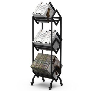 vennqd bookshelf book cart rack industrial metal bookcase 3 tier holder with wheels modern stylish design magazines files album recipe book storage organizer for sofa end bed beside (3 tier)