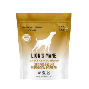 om mushroom matrix pet - canine | lion’s mane | usa grown human-grade organic mushroom powder pet supplement | cognitive support & holistic digestive support for dogs & cats | 200 grams, 7.1 oz