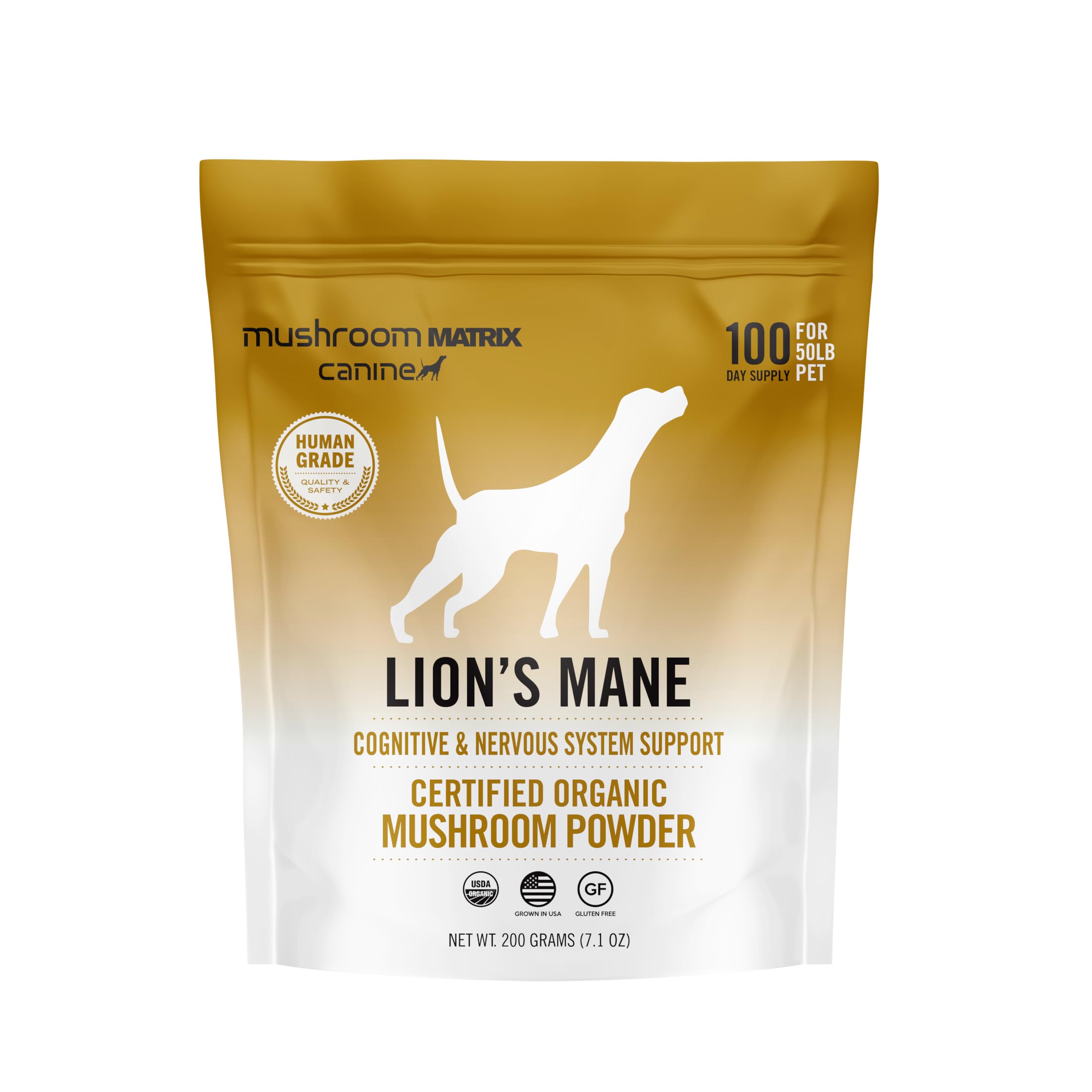 Om Mushroom Matrix Pet - Canine | Lion’s Mane | USA Grown Human-Grade Organic Mushroom Powder Pet Supplement | Cognitive Support & Holistic Digestive Support for Dogs & Cats | 200 Grams, 7.1 oz