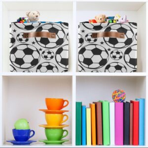 Soccer Ball Football Large Storage Basket Cube Storage Bin Canvas Fabric Organizer Handles Collapsible Decorative for Clothes Toys Bedroom