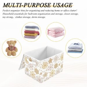 MNSRUU Collapsible Storage Boxes Fabric with Lids and Handle, Ornament Storage Cubes Closet Organizers and Storage Bins Cabinet Christmas Snowflakes for Home Bedroom Office